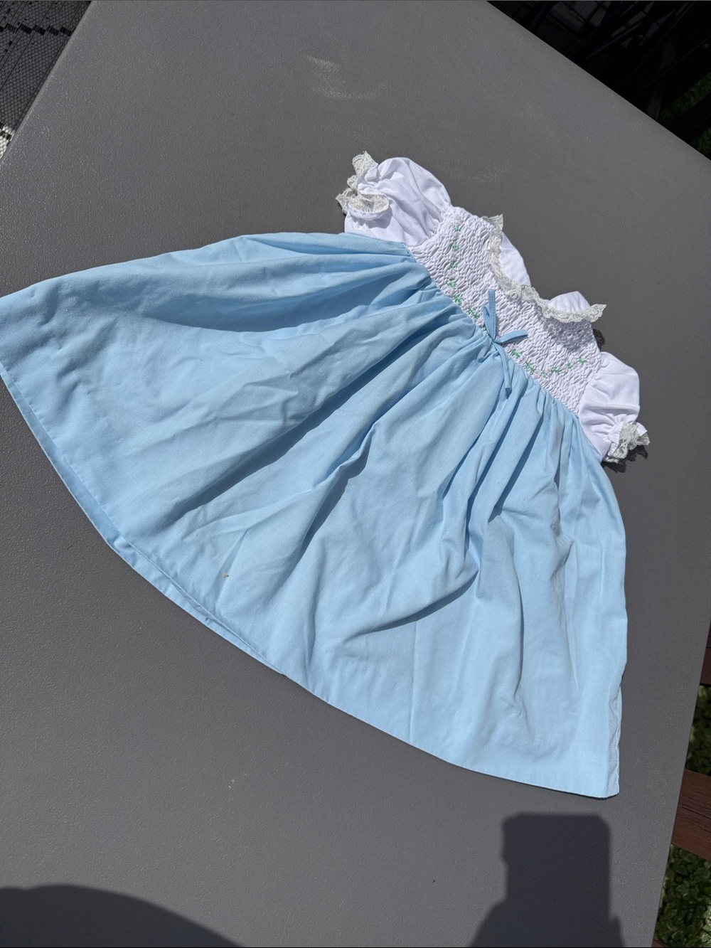 18m 1960s  Vintage like new Light Blue & White Smocked Baby Dress NWOT